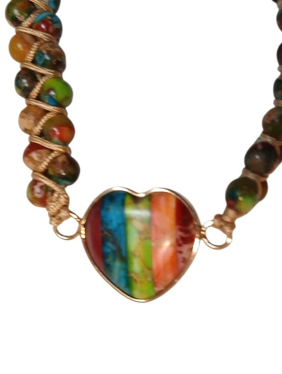 Jewelry - Boho Multi NWT Colored Stone Peace Bracelet With A Heart As Main Stone.